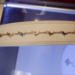 NEW 14k yellow tricolor dolphin anklet  bracelet